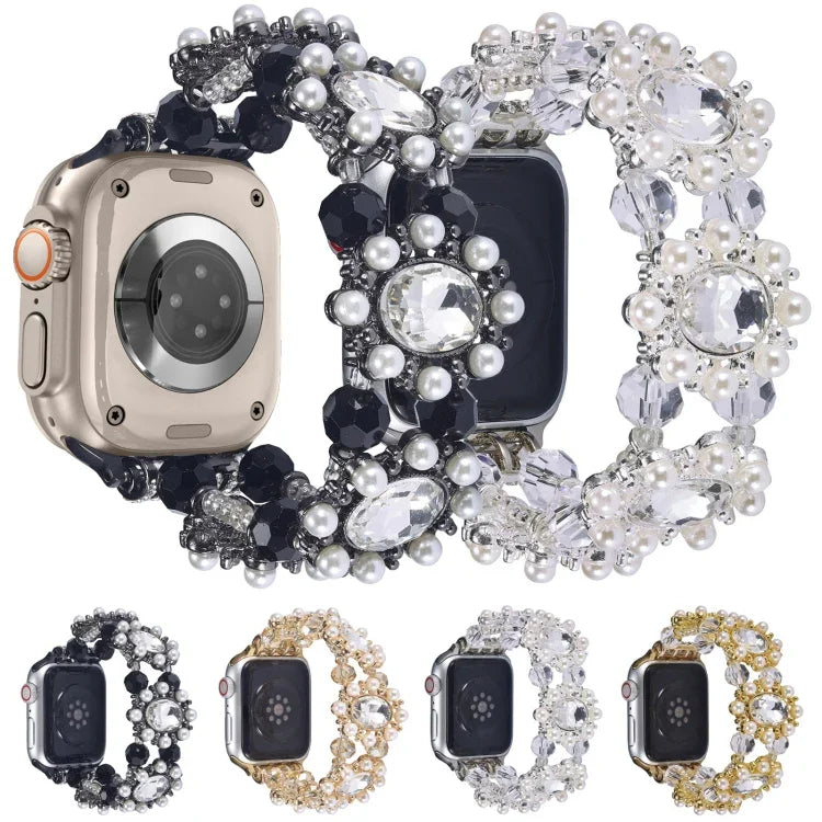 串珠珍珠寶石手鍊錶帶，適用於 Apple Watch 42mm，適用於 Apple Watch 38mm
