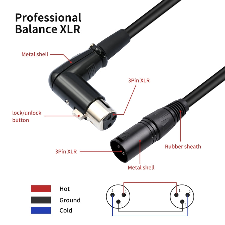XK041L XLR三針直頭公轉彎頭母音頻線，0.3m、1m、2m、3m、5m、10m