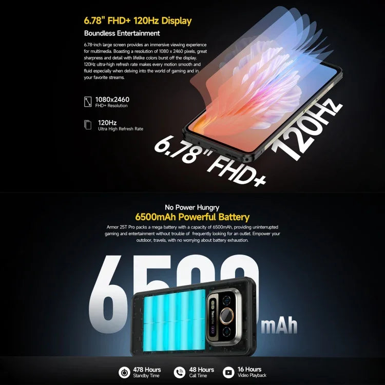 Ulefone Armor 25T Pro 堅固型手機，熱成像，6.78 吋 Android 15 MediaTek Dimensity 6300 八核心，網路：5G，NFC，8GB+256GB
