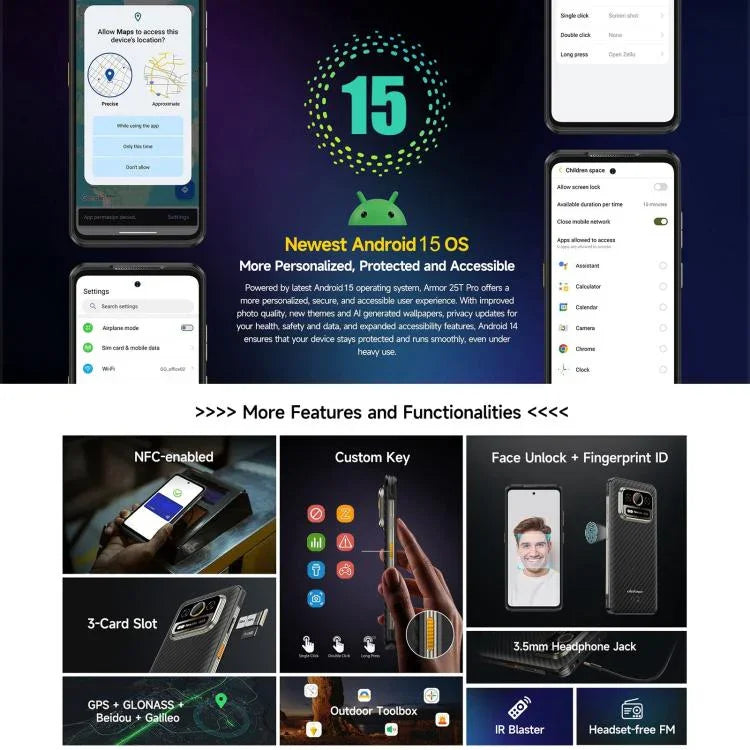 Ulefone Armor 25T Pro 堅固型手機，熱成像，6.78 吋 Android 15 MediaTek Dimensity 6300 八核心，網路：5G，NFC，8GB+256GB