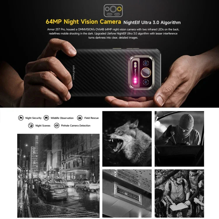 Ulefone Armor 25T Pro 堅固型手機，熱成像，6.78 吋 Android 15 MediaTek Dimensity 6300 八核心，網路：5G，NFC，8GB+256GB