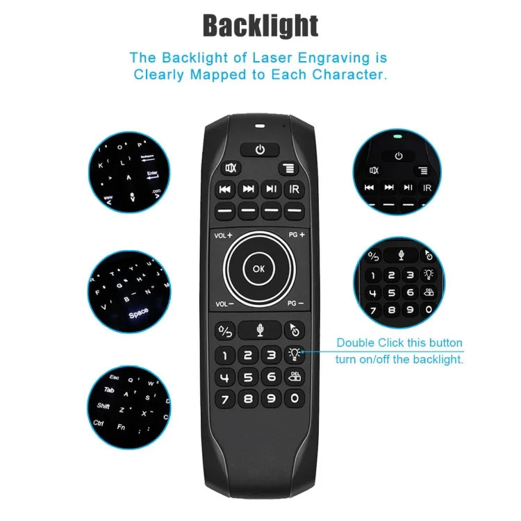 G7V Pro 2.4GHz 飛行空中滑鼠 LED 背光無線鍵盤遙控器，具陀螺儀，適用於 Android TV Box / PC，支援智慧語音