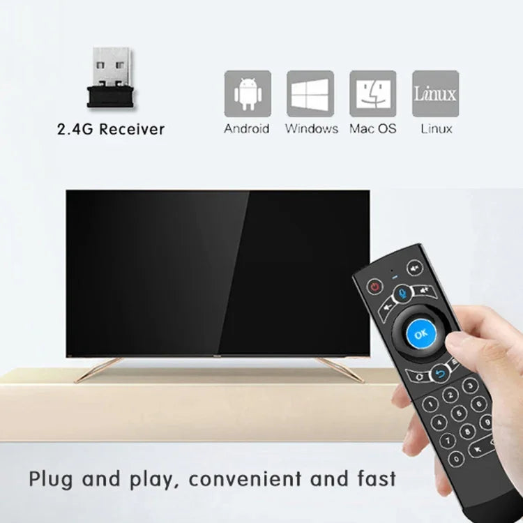 G21 2.4GHz 飛行空中滑鼠 LED 背光無線鍵盤遙控器，具陀螺儀，適用於 Android TV Box / PC，支援智慧語音，藍色