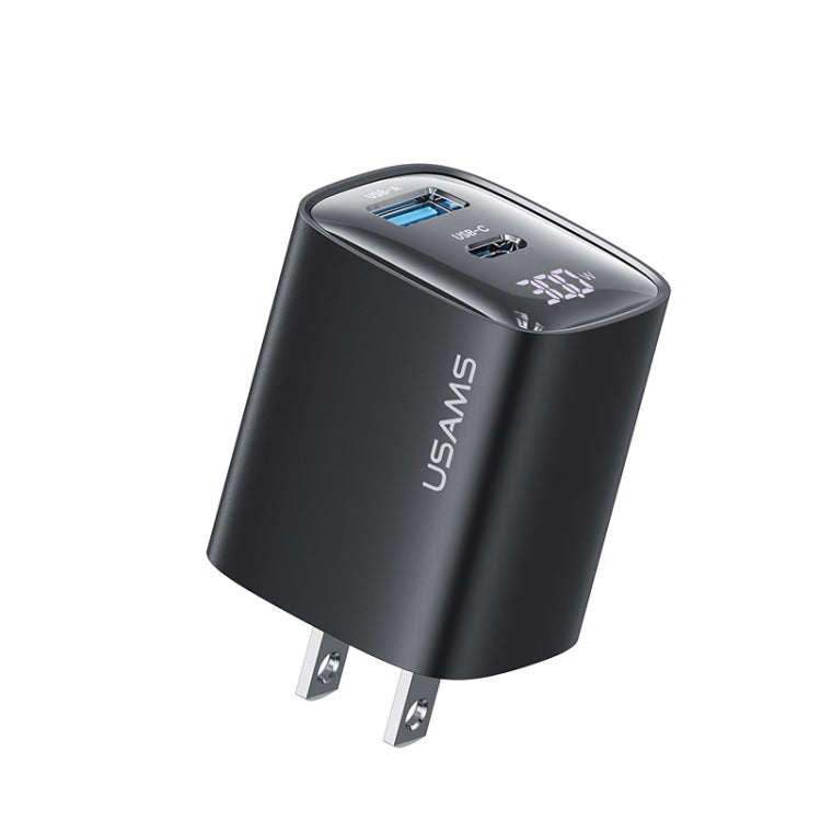 USAMS CC230 30W USB+USB-C / Type-C 雙埠 GaN 數字顯示充電器，規格：美規插頭，CC230
