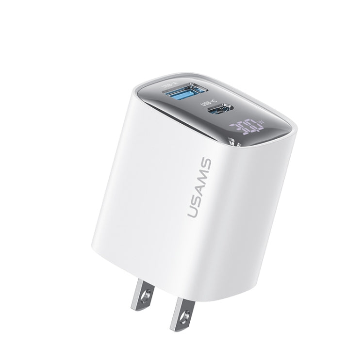USAMS CC230 30W USB+USB-C / Type-C 雙埠 GaN 數字顯示充電器，規格：美規插頭，CC230