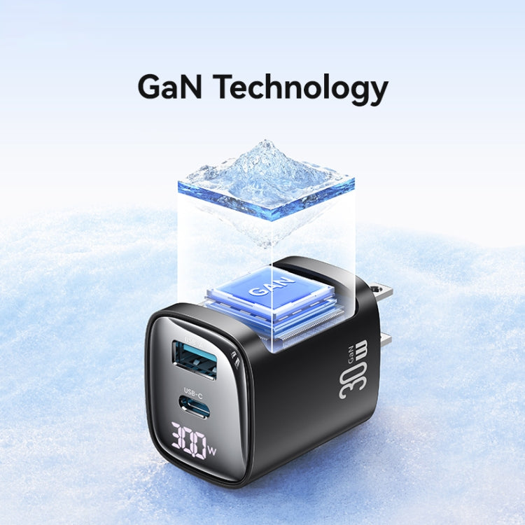 USAMS CC230 30W USB+USB-C / Type-C 雙埠 GaN 數字顯示充電器，規格：美規插頭，CC230