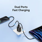USAMS CC230 30W USB+USB-C / Type-C 雙埠 GaN 數字顯示充電器，規格：美規插頭，CC230