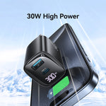 USAMS CC230 30W USB+USB-C / Type-C 雙埠 GaN 數字顯示充電器，規格：美規插頭，CC230