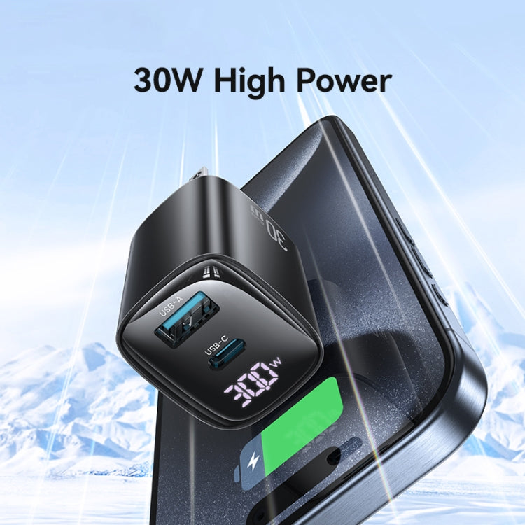 USAMS CC230 30W USB+USB-C / Type-C 雙埠 GaN 數字顯示充電器，規格：美規插頭，CC230