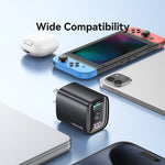 USAMS CC230 30W USB+USB-C / Type-C 雙埠 GaN 數字顯示充電器，規格：美規插頭，CC230