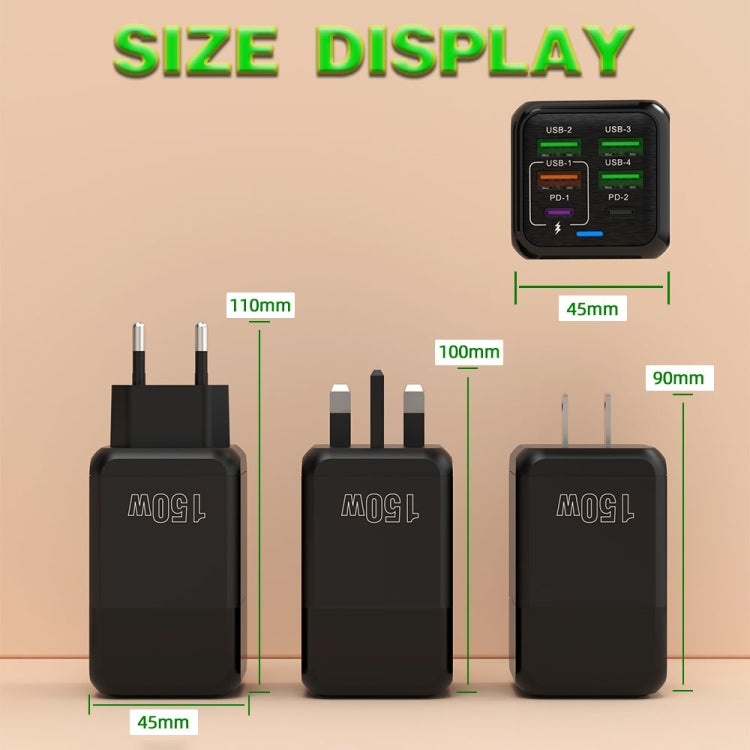 150W 4 x USB + 2 x USB-C / Type-C 多埠快速充電器，歐規插頭，美規插頭，英規插頭