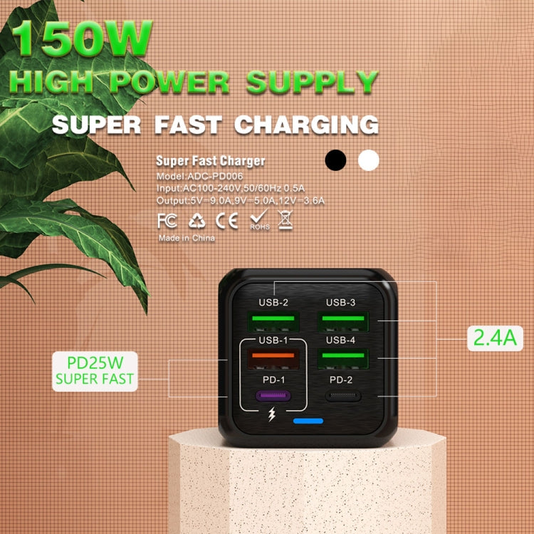 150W 4 x USB + 2 x USB-C / Type-C 多埠快速充電器，歐規插頭，美規插頭，英規插頭