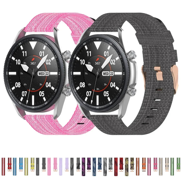 織紋尼龍質感錶帶，尺寸：自由尺寸 22mm，適用於 Galaxy Watch 3 45mm