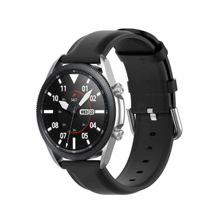 圓尾皮革錶帶，尺寸：自由尺寸 22mm，適用於 Galaxy Watch 3 45mm