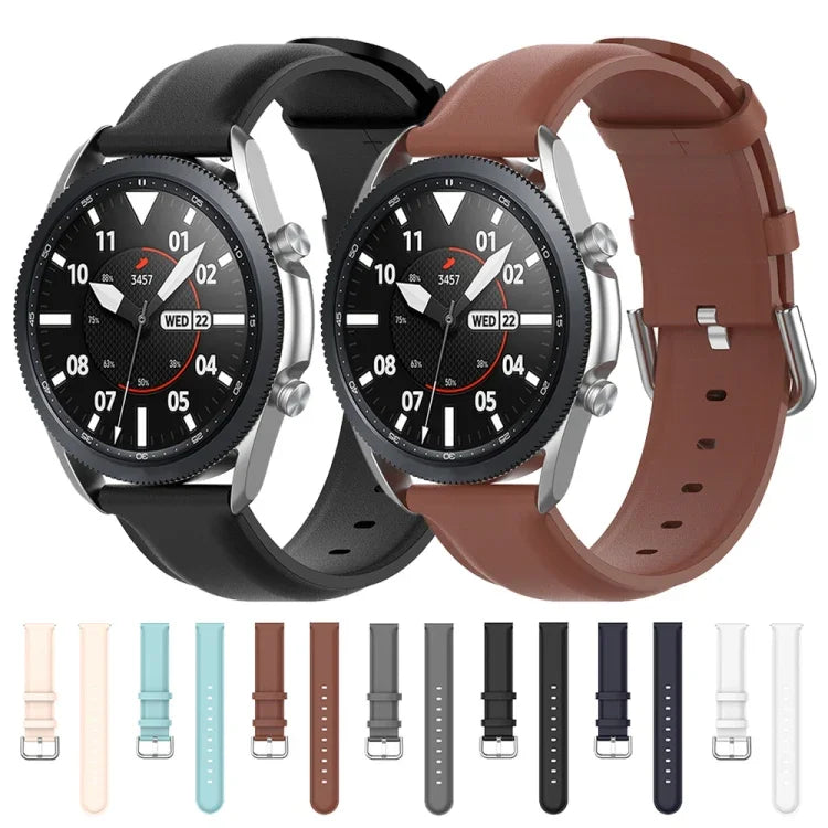 圓尾皮革錶帶，尺寸：自由尺寸 22mm，適用於 Galaxy Watch 3 45mm