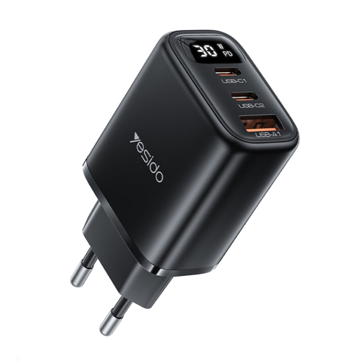 Yesido YC69 30W USB + 雙 USB-C / Type-C 數字顯示充電器，規格：EU 插頭，YC69