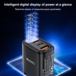 Yesido YC69 30W USB + 雙 USB-C / Type-C 數字顯示充電器，規格：EU 插頭，YC69