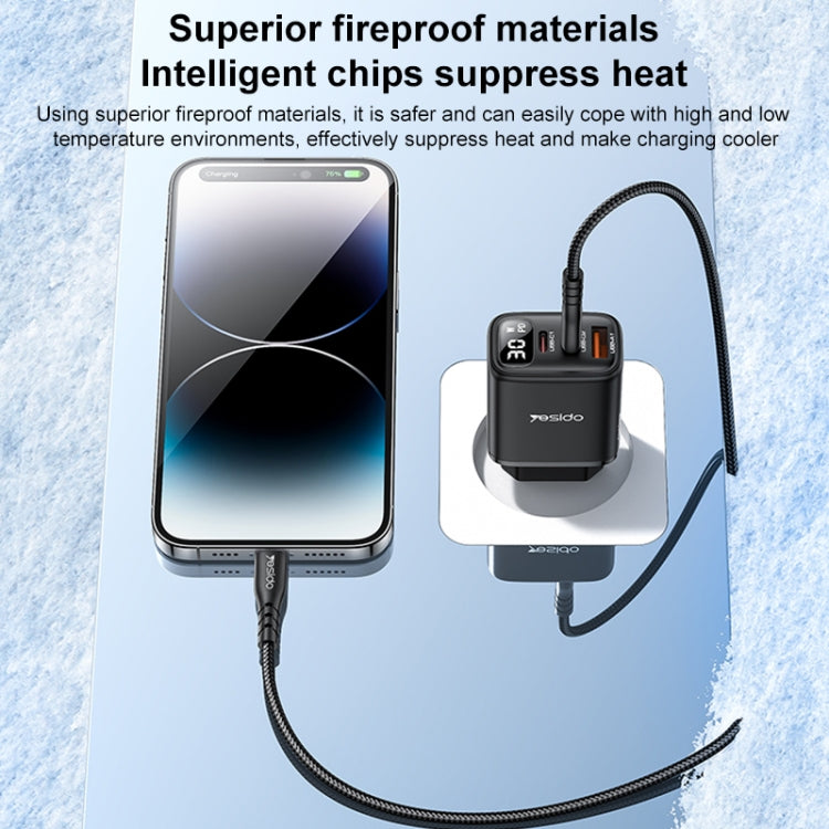 Yesido YC69 30W USB + 雙 USB-C / Type-C 數字顯示充電器，規格：EU 插頭，YC69