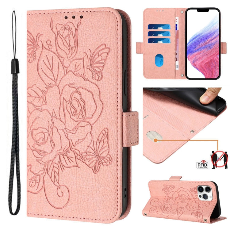 壓紋玫瑰 RFID 防盜皮革手機殼，適用於 iPhone 14 Pro Max、iPhone SE 2022 / SE 2020 / 8 / 7、iPhone 13 Pro Max、iPhone 13 Pro、iPhone 13 mini、iPhone 12 / 12 Pro、iPhone 12 Pro Max、iPhone 12 mini