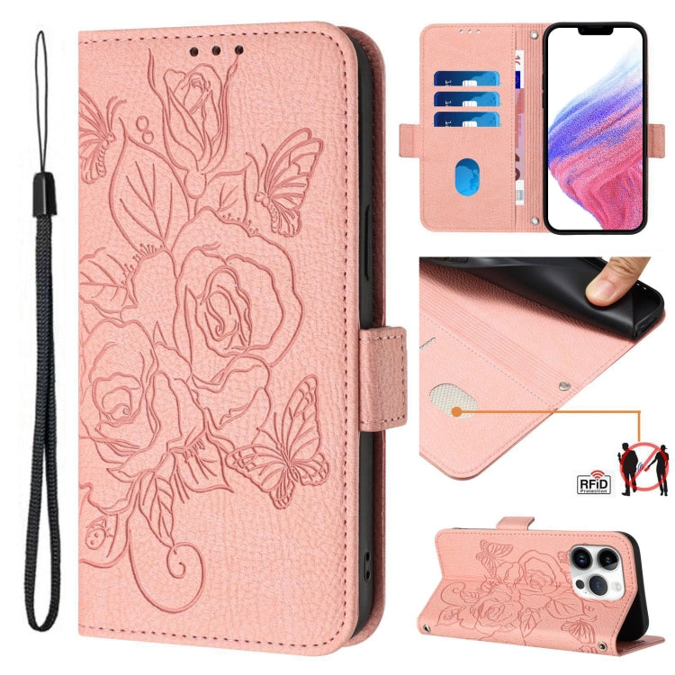 壓紋玫瑰 RFID 防盜皮革手機殼，適用於 iPhone 17 Pro Max、iPhone 17 Pro、iPhone 17、iPhone Air、iPhone SE 2024、iPhone 16 Pro Max、iPhone 16 Pro、iPhone 16 Plus