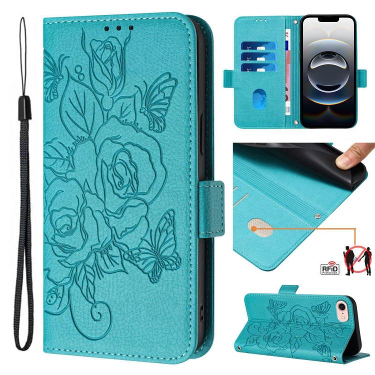 壓紋玫瑰 RFID 防盜皮革手機殼，適用於 iPhone 17 Pro Max、iPhone 17 Pro、iPhone 17、iPhone Air、iPhone SE 2024、iPhone 16 Pro Max、iPhone 16 Pro、iPhone 16 Plus