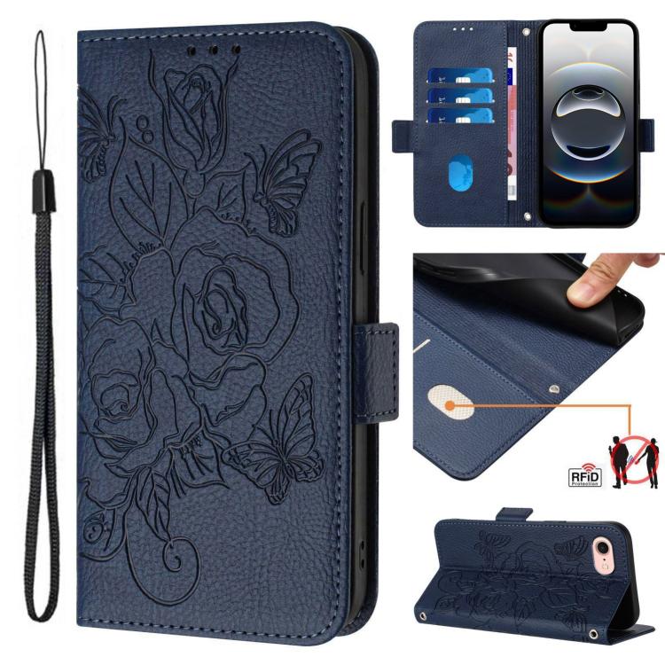 壓紋玫瑰 RFID 防盜皮革手機殼，適用於 iPhone 17 Pro Max、iPhone 17 Pro、iPhone 17、iPhone Air、iPhone SE 2024、iPhone 16 Pro Max、iPhone 16 Pro、iPhone 16 Plus