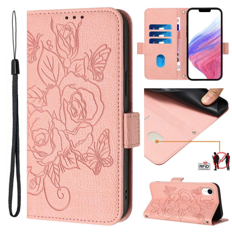浮雕玫瑰 RFID 防盜皮革手機殼，適用於 iPhone 11 Pro Max、iPhone 11、iPhone 11 Pro、iPhone XS / X、iPhone XR、iPhone XS Max、iPhone 8 Plus / 7 Plus