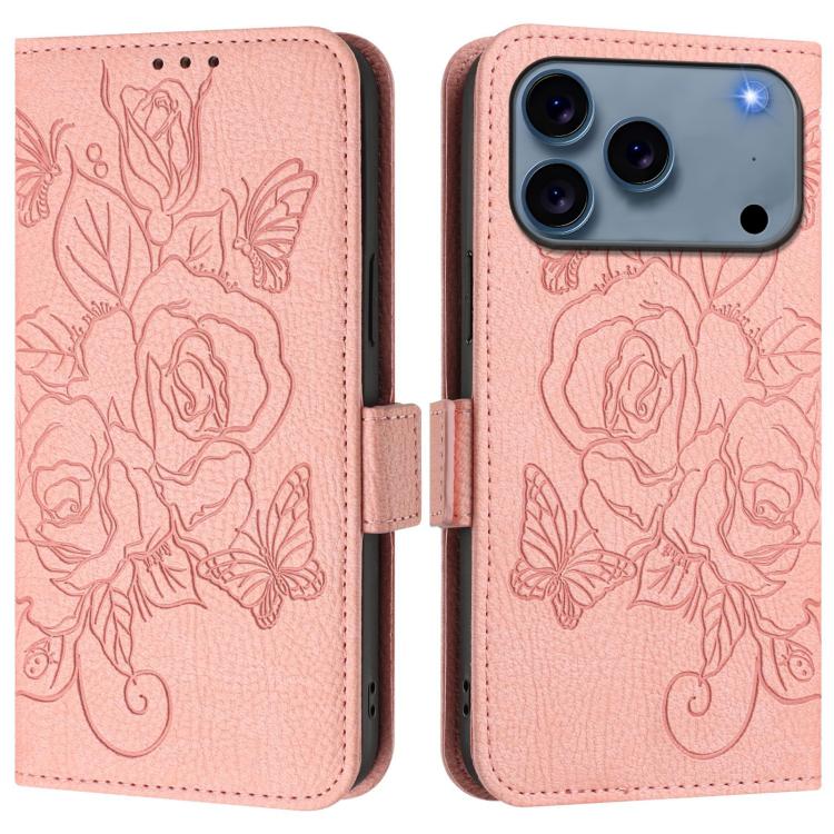 壓紋玫瑰 RFID 防盜皮革手機殼，適用於 iPhone 17 Pro Max、iPhone 17 Pro、iPhone 17、iPhone Air、iPhone SE 2024、iPhone 16 Pro Max、iPhone 16 Pro、iPhone 16 Plus