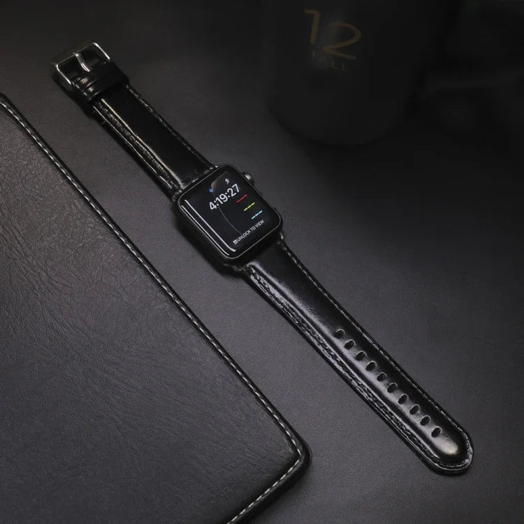 圓尾復古瘋馬紋真皮替換錶帶，適用於Apple Watch 5 & 4 44mm / 3 & 2 & 1 42mm，適用於Apple Watch Series 7 41mm / 6 & SE & 5 & 4 40mm / 3 & 2 & 1 38mm