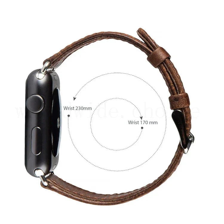 圓尾復古瘋馬紋真皮替換錶帶，適用於Apple Watch 5 & 4 44mm / 3 & 2 & 1 42mm，適用於Apple Watch Series 7 41mm / 6 & SE & 5 & 4 40mm / 3 & 2 & 1 38mm