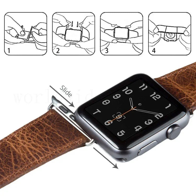 圓尾復古瘋馬紋真皮替換錶帶，適用於Apple Watch 5 & 4 44mm / 3 & 2 & 1 42mm，適用於Apple Watch Series 7 41mm / 6 & SE & 5 & 4 40mm / 3 & 2 & 1 38mm