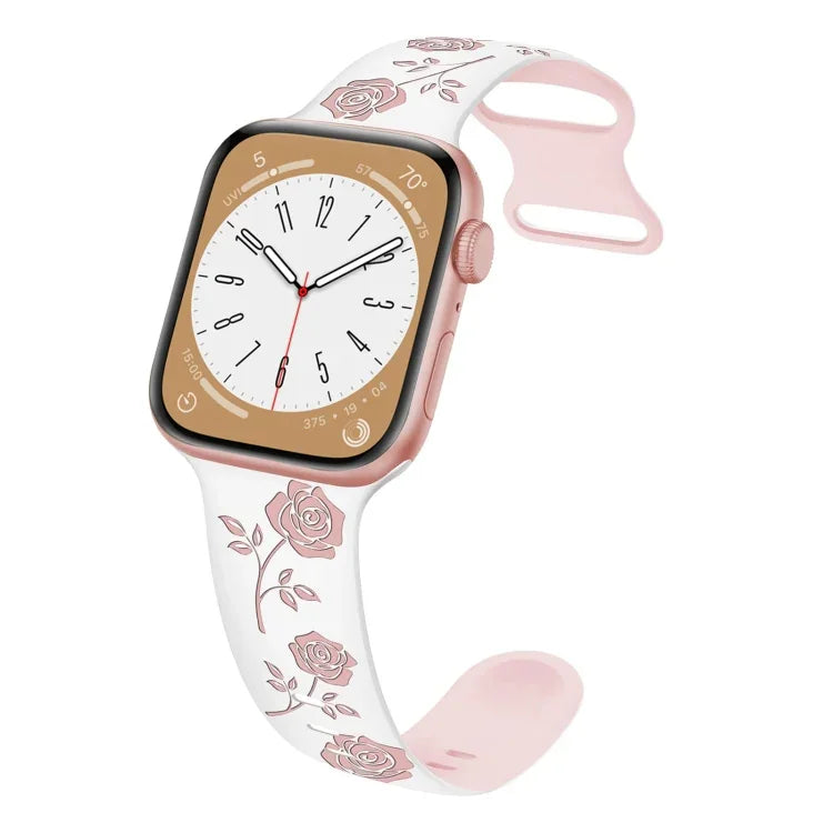 雙色玫瑰雕刻矽膠錶帶，適用於 Apple Watch Series 5 44mm，適用於 Apple Watch Series 5 40mm，適用於 Apple Watch Series 4 44mm，適用於 Apple Watch Series 4 40mm，適用於 Apple Watch Series 3 38mm，適用於 Apple Watch Series 3 42mm
