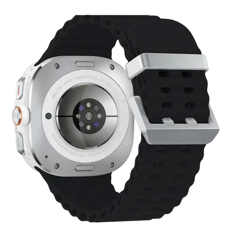 Ocean Dual Silver Buckle Silicone Watch Band, For Samsung Galaxy Watch Ultra 47mm / Ultra 2025