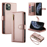 九卡槽拉鍊錢包包皮革手機殼，適用於 iPhone 11 Pro Max、iPhone 11、iPhone 11 Pro
