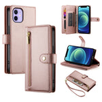 九卡槽拉鍊錢包包皮革手機殼，適用於 iPhone 14 Pro Max、iPhone 13 Pro Max、iPhone 13 Pro、iPhone 13、iPhone 13 mini、iPhone 12 / 12 Pro、iPhone 12 Pro Max、iPhone 12 mini