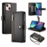 九卡槽拉鍊錢包包皮革手機殼，適用於 iPhone 14 Pro Max、iPhone 13 Pro Max、iPhone 13 Pro、iPhone 13、iPhone 13 mini、iPhone 12 / 12 Pro、iPhone 12 Pro Max、iPhone 12 mini