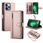 九卡槽拉鍊錢包包皮革手機殼，適用於 iPhone 14 Pro Max、iPhone 13 Pro Max、iPhone 13 Pro、iPhone 13、iPhone 13 mini、iPhone 12 / 12 Pro、iPhone 12 Pro Max、iPhone 12 mini