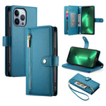 九卡槽拉鍊錢包包皮革手機殼，適用於 iPhone 14 Pro Max、iPhone 13 Pro Max、iPhone 13 Pro、iPhone 13、iPhone 13 mini、iPhone 12 / 12 Pro、iPhone 12 Pro Max、iPhone 12 mini