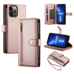 九卡槽拉鍊錢包包皮革手機殼，適用於 iPhone 14 Pro Max、iPhone 13 Pro Max、iPhone 13 Pro、iPhone 13、iPhone 13 mini、iPhone 12 / 12 Pro、iPhone 12 Pro Max、iPhone 12 mini
