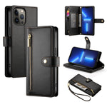 九卡槽拉鍊錢包包皮革手機殼，適用於 iPhone 14 Pro Max、iPhone 13 Pro Max、iPhone 13 Pro、iPhone 13、iPhone 13 mini、iPhone 12 / 12 Pro、iPhone 12 Pro Max、iPhone 12 mini
