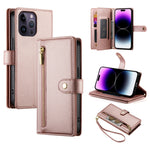 九卡槽拉鍊錢包包皮革手機殼，適用於 iPhone 14 Pro Max、iPhone 13 Pro Max、iPhone 13 Pro、iPhone 13、iPhone 13 mini、iPhone 12 / 12 Pro、iPhone 12 Pro Max、iPhone 12 mini
