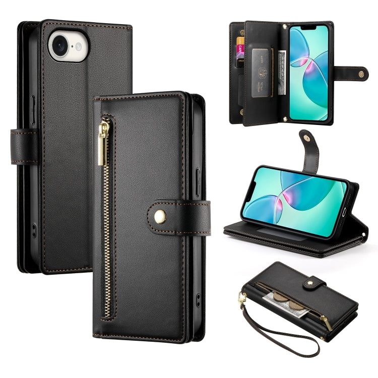 九卡槽拉鍊錢包包皮革手機殼，適用於 iPhone 17 Pro Max、iPhone 17 Pro、iPhone 17、iPhone Air、iPhone 16e、iPhone 16 Pro Max、iPhone 16 Pro、iPhone 16 Plus