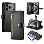 九卡槽拉鍊錢包包皮革手機殼，適用於 iPhone 17 Pro Max、iPhone 17 Pro、iPhone 17、iPhone Air、iPhone 16e、iPhone 16 Pro Max、iPhone 16 Pro、iPhone 16 Plus