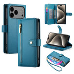 九卡槽拉鍊錢包包皮革手機殼，適用於 iPhone 17 Pro Max、iPhone 17 Pro、iPhone 17、iPhone Air、iPhone 16e、iPhone 16 Pro Max、iPhone 16 Pro、iPhone 16 Plus