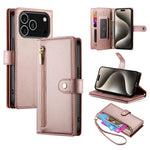 九卡槽拉鍊錢包包皮革手機殼，適用於 iPhone 17 Pro Max、iPhone 17 Pro、iPhone 17、iPhone Air、iPhone 16e、iPhone 16 Pro Max、iPhone 16 Pro、iPhone 16 Plus
