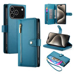 九卡槽拉鍊錢包包皮革手機殼，適用於 iPhone 17 Pro Max、iPhone 17 Pro、iPhone 17、iPhone Air、iPhone 16e、iPhone 16 Pro Max、iPhone 16 Pro、iPhone 16 Plus
