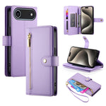 九卡槽拉鍊錢包包皮革手機殼，適用於 iPhone 17 Pro Max、iPhone 17 Pro、iPhone 17、iPhone Air、iPhone 16e、iPhone 16 Pro Max、iPhone 16 Pro、iPhone 16 Plus