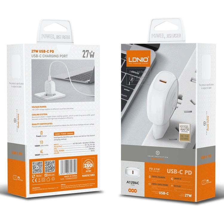 LDNIO A1206C PD27W USB-C / Type-C 快充器，附 1米 8 Pin 線，歐規插頭