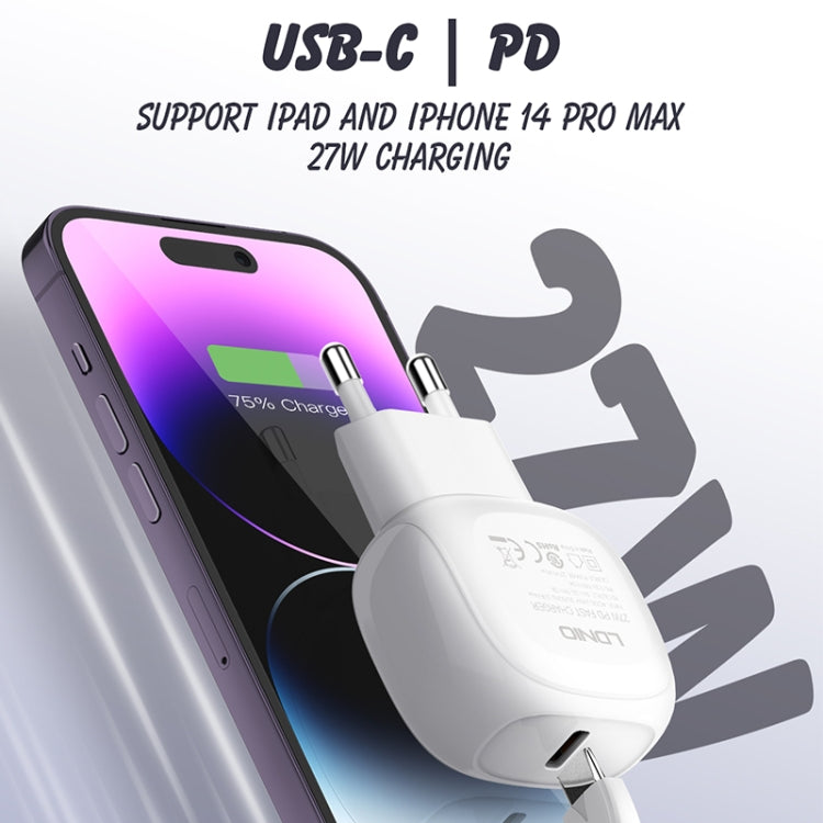 LDNIO A1206C PD27W USB-C / Type-C 快充器，附 1米 8 Pin 線，歐規插頭