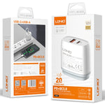 LDNIO Q229 QC3.0 / PD20W USB + Type-C Fast Charger with 1m USB to 8 Pin Cable, EU Plug, UK Plug, US Plug